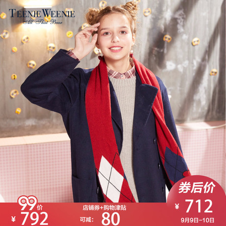 Teenie Weenie小熊冬季女装毛呢外套女中长款韩版大衣TTJW64V51K商品大图