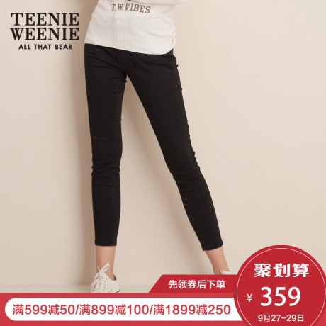 TeenieWeenie小熊2018冬新款韩版女装黑色紧身小脚九分显瘦牛仔裤商品大图