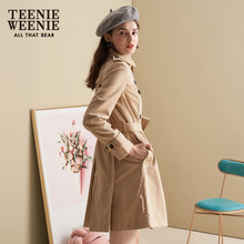 TeenieWeenie小熊2018秋冬新款女装长袖双排扣中长款风衣过膝外套图片