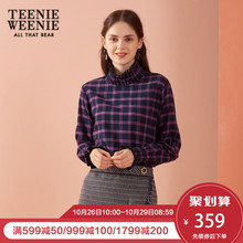 TeenieWeenie小熊2018秋冬新品韩版女装长袖上衣半高衣领格子衬衫图片