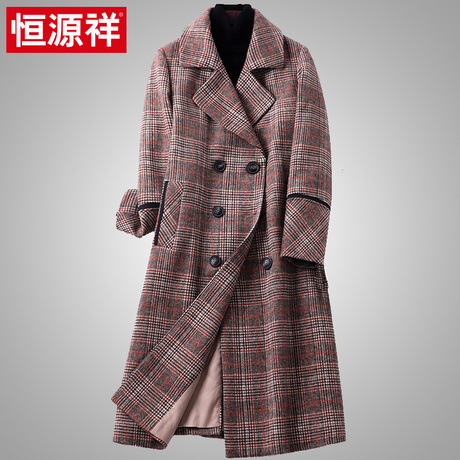 恒源祥毛呢外套女中长款大衣2018秋冬季新款时尚休闲呢子上衣女装商品大图
