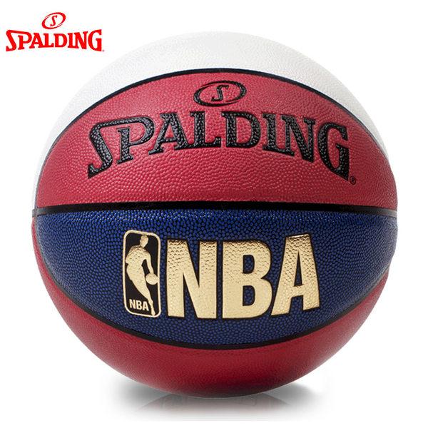 斯伯丁NBA新款官方比赛用球红白蓝三色室内室外耐磨PU篮球74-655Y
