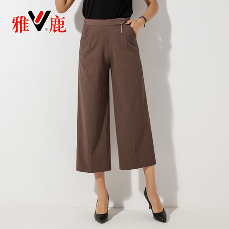yaloo/雅鹿中老年女装妈妈2018夏季休闲七分裤宽松直筒条纹新短裤商品大图