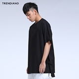 TRENDIANO男装夏装宽松中长款棉质套头短袖衬衫3JI2013070