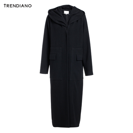 TRENDIANO女装冬装潮纯色长款连帽羊毛呢料外套WHC4340610商品大图