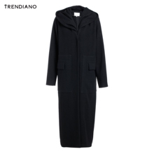 TRENDIANO女装冬装潮纯色长款连帽羊毛呢料外套WHC4340610图片
