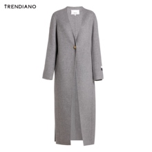 TRENDIANO女装冬装潮简约长款纯色羊毛呢料外套WHC4341300图片