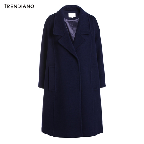 TRENDIANO女装冬装潮流刺绣长款宽松羊毛呢外套WHC4343900商品大图