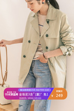CLOUDSPACE女装韩版休闲风衣女中长款双排扣西装领外套上衣F0057图片