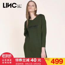 LINC金羽杰2017秋装新款时尚V领针织连衣裙女长袖套头7361815图片