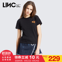 LINC/金羽杰2017春装新款时尚圆领纯棉短袖T恤女纯色短袖7111437图片
