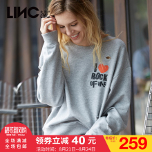 金羽杰LINC2017秋装新款破洞做旧印花长袖卫衣女套头短款7361023图片