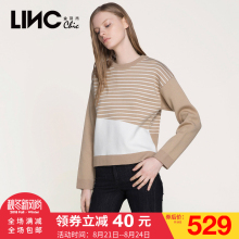 LINC金羽杰秋装新款时尚百搭条纹拼接套头针织衫女7252100图片