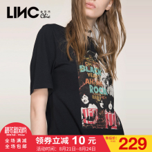 金羽杰LINC2017秋装新款摇滚主题印花纯棉短袖T恤女百搭7361019图片