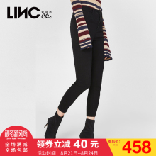 LINC金羽杰2018秋新款双层高腰牛仔裤女修身铅笔裤小脚裤8322293图片
