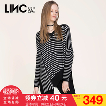 LINC金羽杰2017秋装新款个性拉链拼接条纹针织衫女套头7372133图片