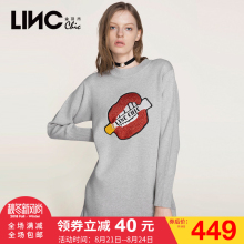 金羽杰LINC金羽杰2017秋新款针织连衣裙 时尚红唇贴布女裙7371821图片