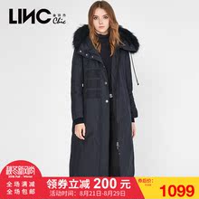 LINC金羽杰冬装新款街头撞色拼接大毛领羽绒服女长款过膝韩版潮图片
