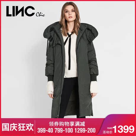 LINC2018冬季新品限量人物涂鸦款羽绒服女长款过膝外套潮8424407商品大图