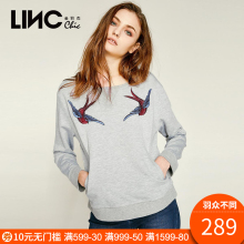 LINC金羽杰2018春季新款个性小鸟绣花插袋卫衣女长袖套头8121511图片