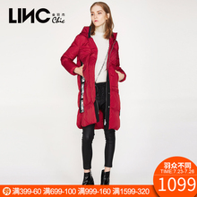 LINC金羽杰2017冬装新款时尚侧拉织带拼接羽绒服女中长款7360901图片