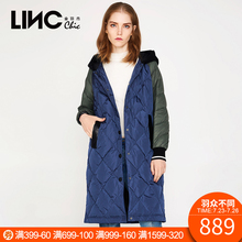 LINC金羽杰2017冬新款撞色拼接LINC猫贴补羽绒服女中长款7451005图片
