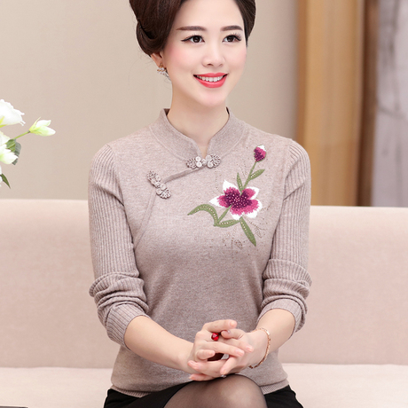 2018新款秋装妈妈中年羊毛衣上衣服针织打底衫中老年人妇女装外套商品大图