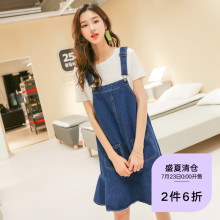 韩版 韩都衣舍2018夏装 宽松休闲牛仔背带连衣裙LZ7861烎 新款