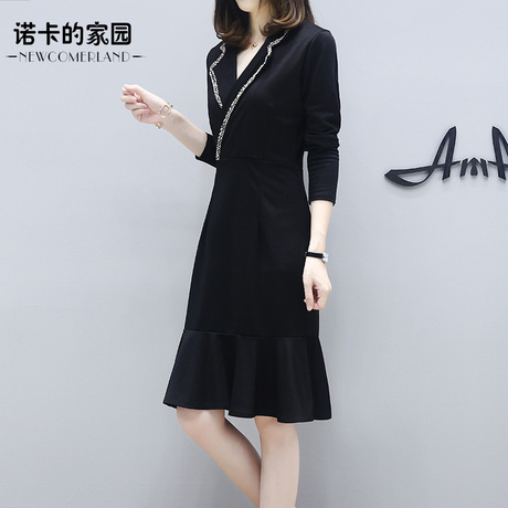 诺卡的家园大码女装秋季新款2018韩版遮肚子藏肉胖mm显瘦连衣裙女商品大图