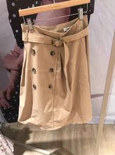 拉夏贝尔7m半身裙女2018秋季新款收腰显瘦系带双排扣中裙70011125图片