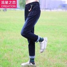 流星之恋少女韩版加厚休闲牛仔裤学院风2018新款初中生秋冬装长裤图片