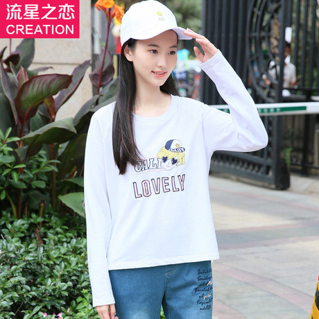 少女韩版休闲T恤女中长款2017春秋季新款初中学生秋装上衣青少年商品大图