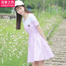 少女韩版修身连衣裙学院风2018夏季新款潮初中学生夏装裙子小清新图片