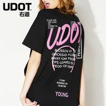 UDOT右道2018夏装新款t恤女手写字母印花宽松短袖上衣UT5085图片
