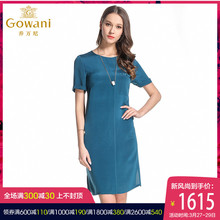 乔万尼夏季新品桑蚕丝短袖圆领纯色真丝修身气质直筒连衣裙女中裙图片
