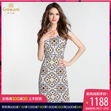 乔万尼夏季清仓裙子几何印花真丝弹力桑蚕丝连衣裙女夏中长裙图片