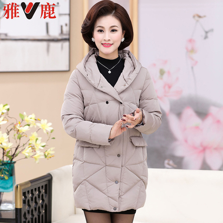 雅鹿妈妈装冬季中长款中年女装棉服冬季大码棉衣加厚外套中老年商品大图