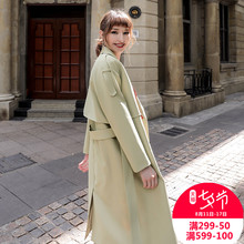 乾赫chic风衣外套女韩版2018秋季新款V领双排扣系带中长款女装图片