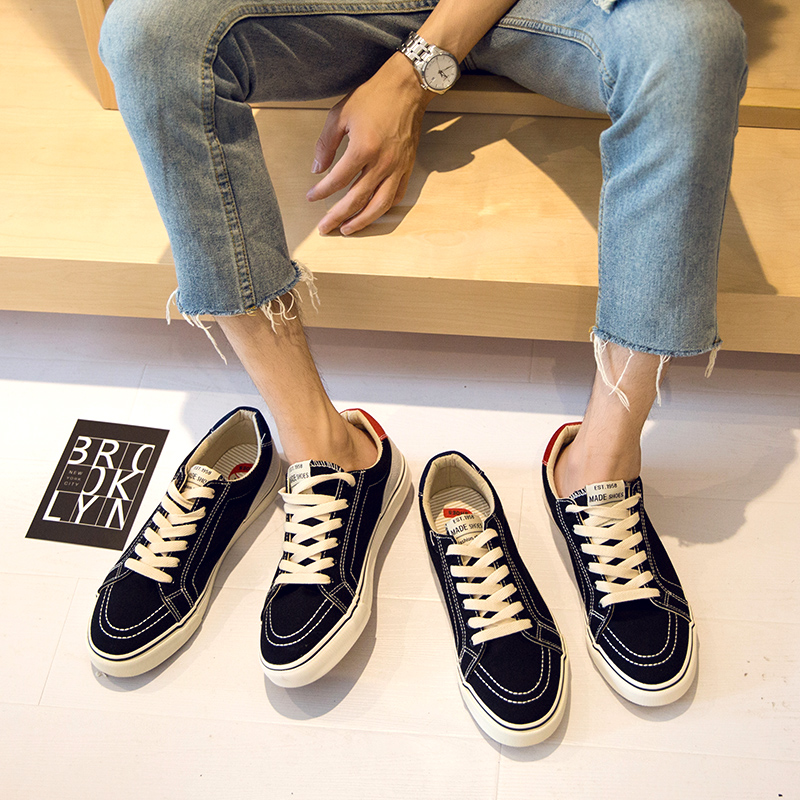 Summer Hong Kong style canvas shoes for men, Korean version, trendy and versatile student shoes for men, casual and breathable, low cut black men's board shoes