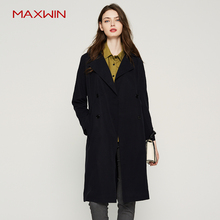MAXWIN马威秋季女士风衣天丝英伦优雅风衣女秋长款外套女装图片