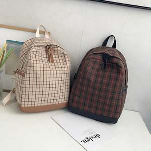 街拍书包简约百搭双肩包森系格子背包
