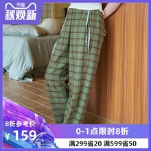 朵朵可可19秋季睡衣女纯棉格子复古宽松大码休闲长裤家居服睡裤