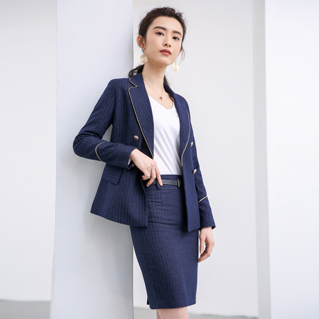 职业装女装套装2018新款时尚气质条纹西装套装面试正装西服工作服商品大图