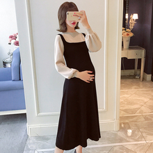 孕妇装秋季新品2018时尚韩版孕妇针织连衣裙毛衣打底长裙显瘦潮妈