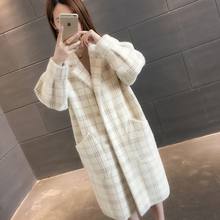 仿水貂绒格子大衣外套女装秋冬季2018新款毛衣韩版中长款针织开衫图片
