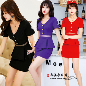 2019新款夜店KTV空姐制服遮肚套装酒店足疗足浴桑拿技师工作服女