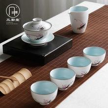 手绘茶杯TZS019 盖碗大号主人杯整套6头装 家用 三勤堂功夫茶具套装