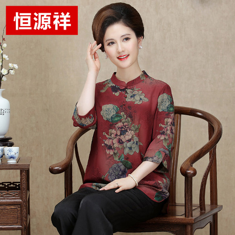 恒源祥中老年女春外套2018新款女装夏季薄款宽松雪纺妈妈装上衣商品大图
