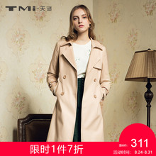 TMi天谜女装2018春季新品西装领双排扣中长款风衣外套106181002图片