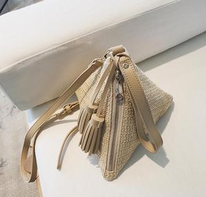 个性迷你立体三角手拎草编小包